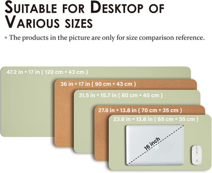Cork Desk Mat - Dual-Sided Desk Pad for Office and Home - Desk Organization and Accessories - Ideal for Large Mouse Pad and Desk Mats on Top of Desks(Light Green,80Cmx 40Cm)